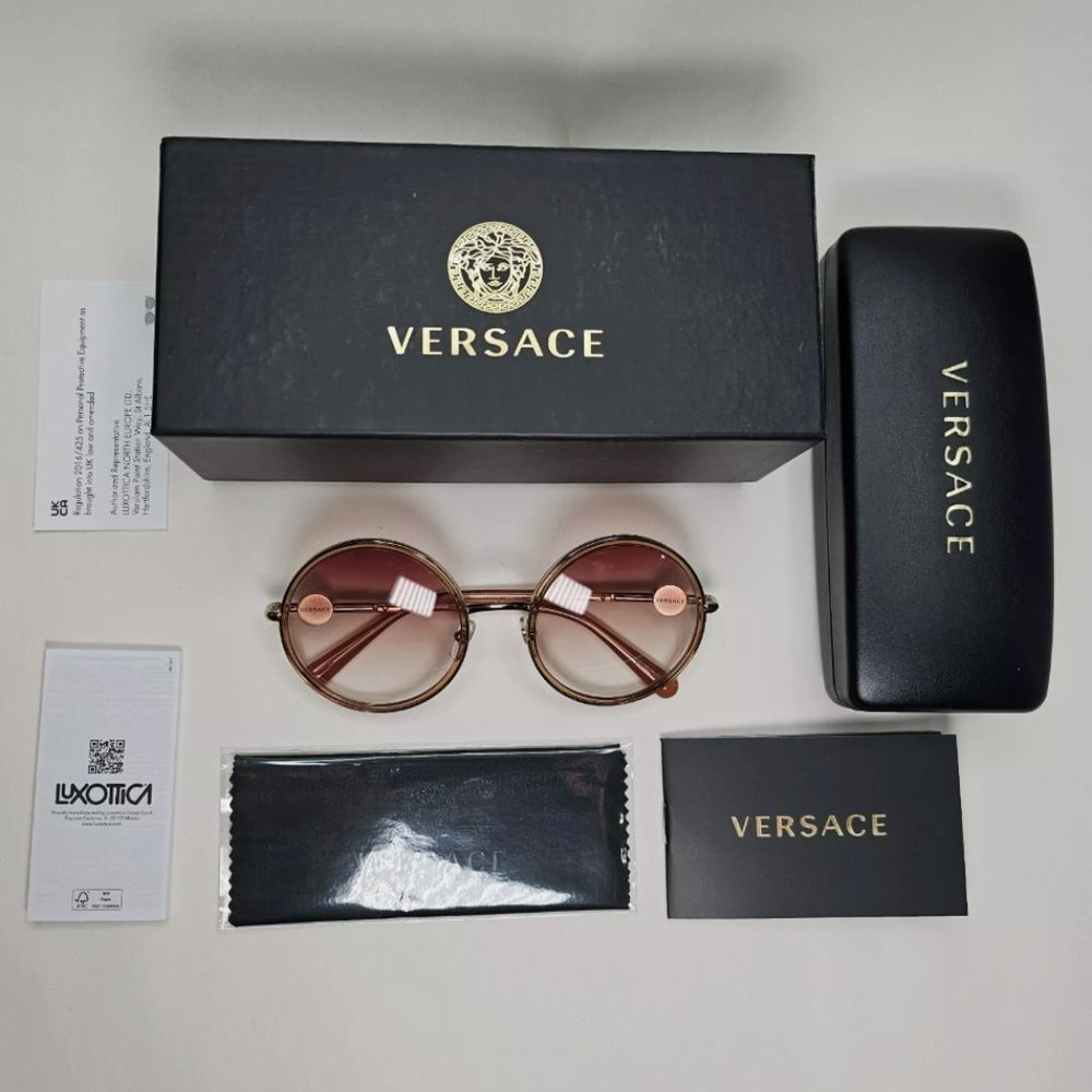 Versace Round Gold Brown Gradient Sunglasses - image 5